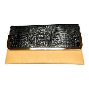 Kristine Black and Tan Clutch with Gold Accents
